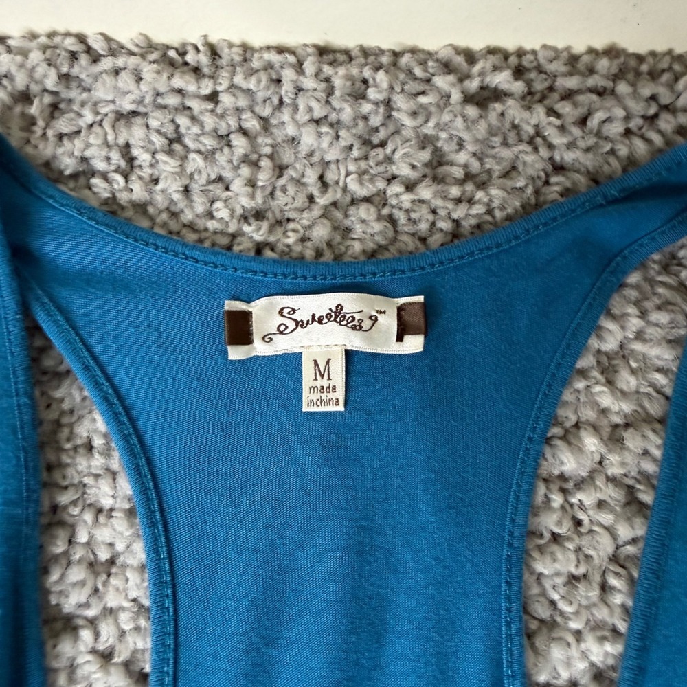 Sweetees Teal Blue Studded Hem Racerback Empire Waist Maxi Dress Womens Medium - Picture 3 of 4